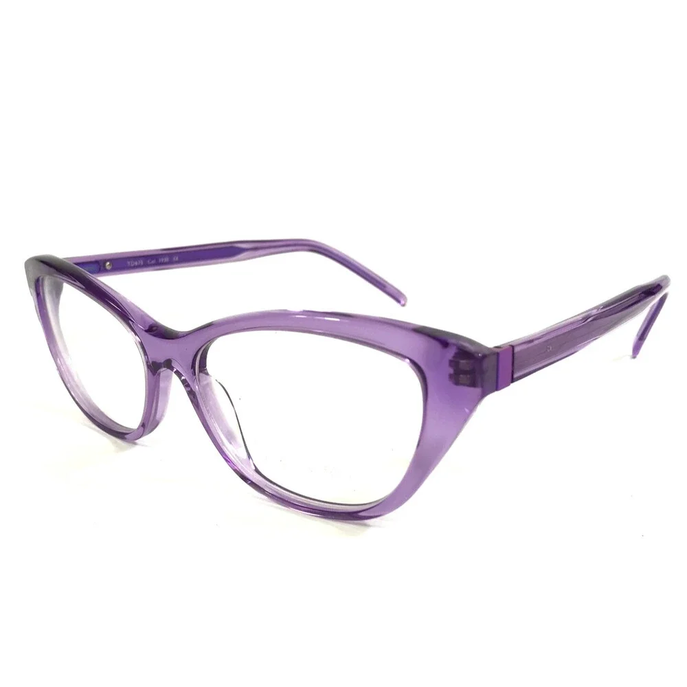 Tom Davies Eyeglasses Frames TD675 Col. 1938 Clear Purple Cat Eye 53-16-140